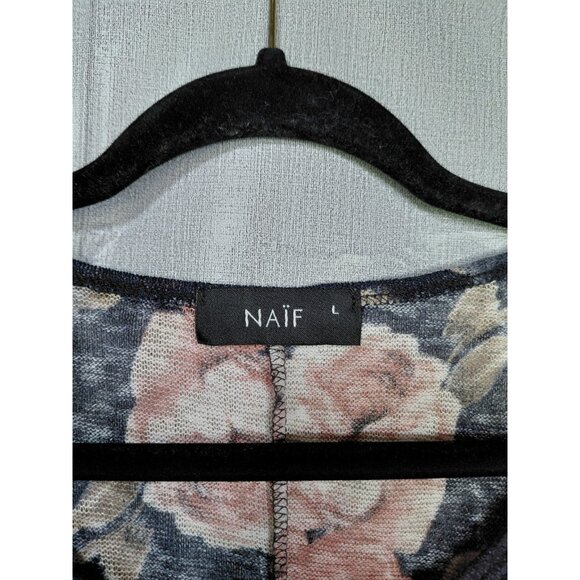 Naif Cold Shoulder Blouse Cinch Tie Large Romantic Whimsigoth Dark Floral - Picture 3 of 8